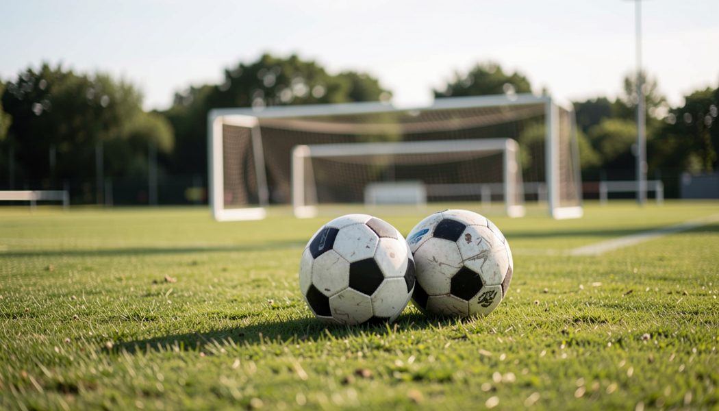 Jeugdteam in een sporthal tijdens de warming-up, met ballen langs de zijlijn en ouders op de tribune